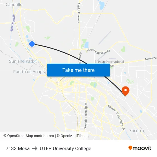 7133 Mesa to UTEP University College map