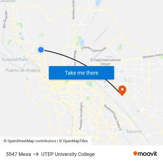 5547 Mesa to UTEP University College map