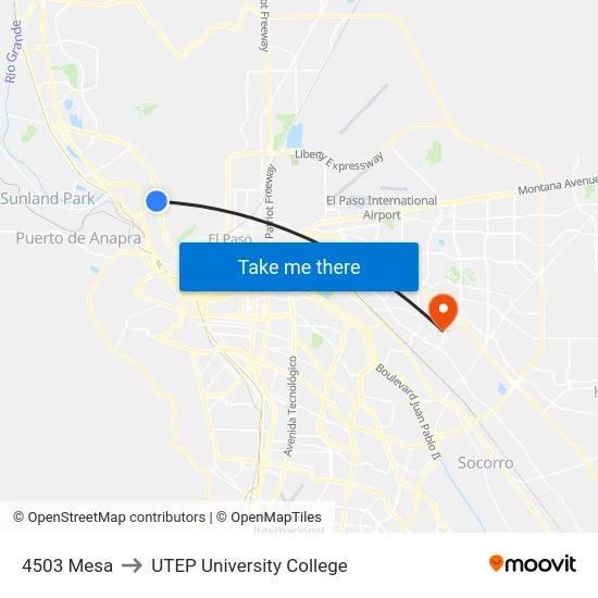 4503 Mesa to UTEP University College map