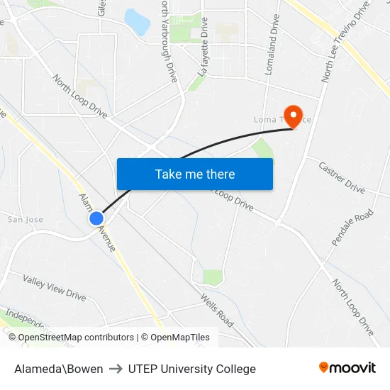 Alameda\Bowen to UTEP University College map