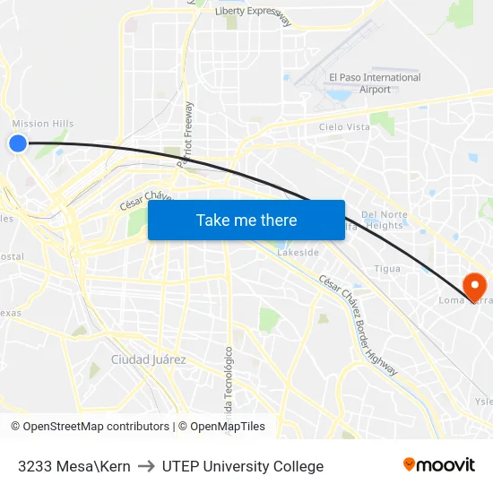 3233 Mesa\Kern to UTEP University College map