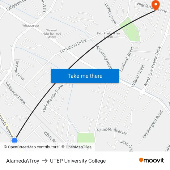 Alameda\Troy to UTEP University College map