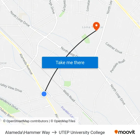 Alameda\Hammer Way to UTEP University College map