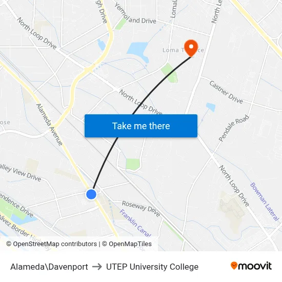 Alameda\Davenport to UTEP University College map