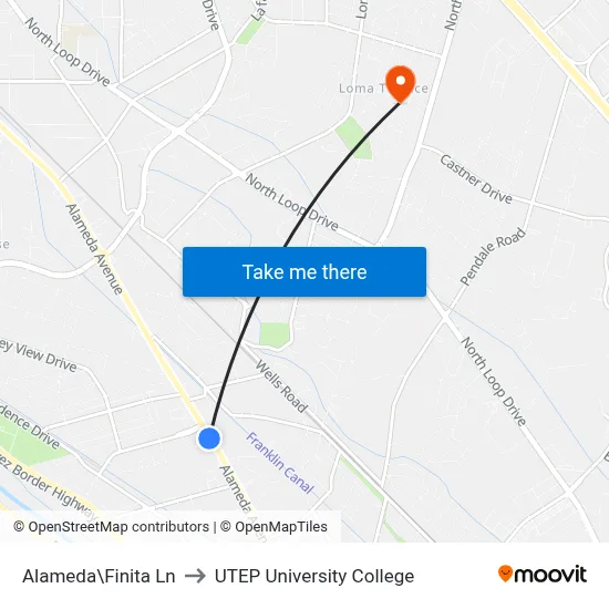 Alameda\Finita Ln to UTEP University College map
