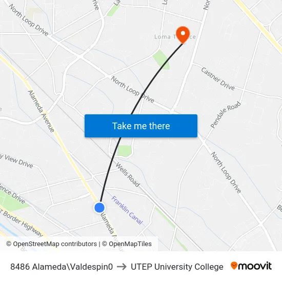 8486 Alameda\Valdespin0 to UTEP University College map