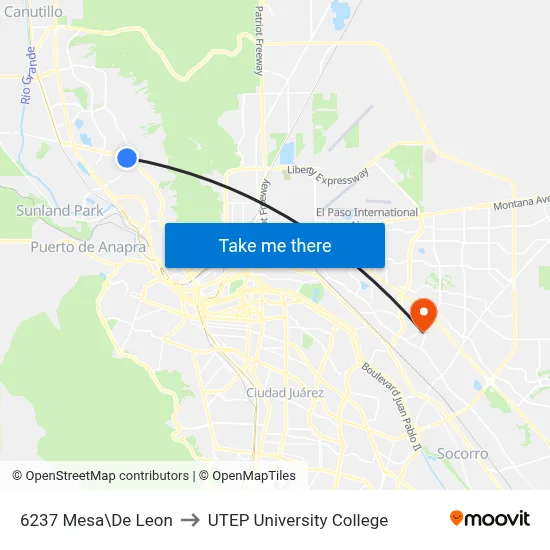 6237 Mesa\De Leon to UTEP University College map