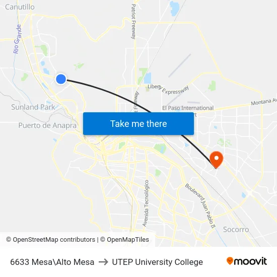 6633 Mesa\Alto Mesa to UTEP University College map