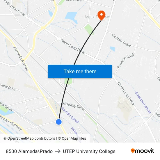 8500 Alameda\Prado to UTEP University College map