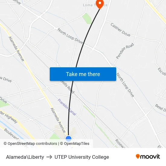 Alameda\Liberty to UTEP University College map