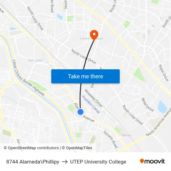 8744 Alameda\Phillipy to UTEP University College map
