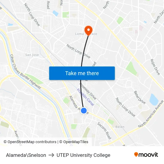 Alameda\Snelson to UTEP University College map