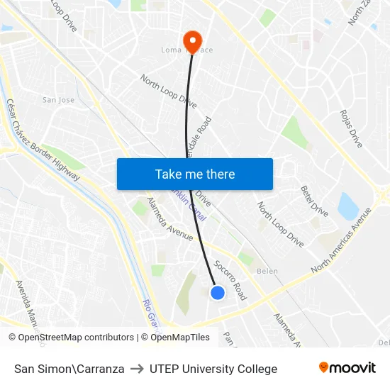 San Simon\Carranza to UTEP University College map