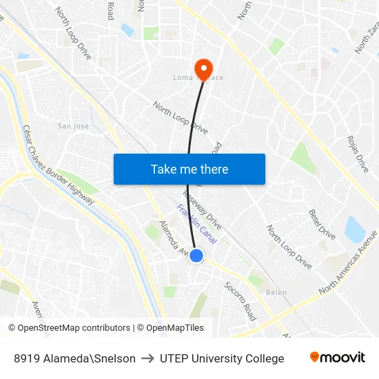 8919 Alameda\Snelson to UTEP University College map