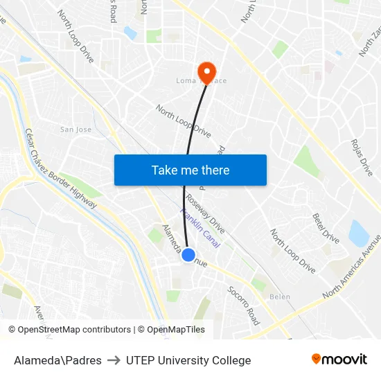 Alameda\Padres to UTEP University College map