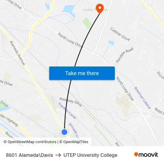 8601 Alameda\Davis to UTEP University College map