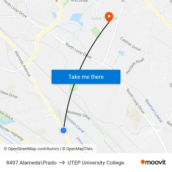8497 Alameda\Prado to UTEP University College map