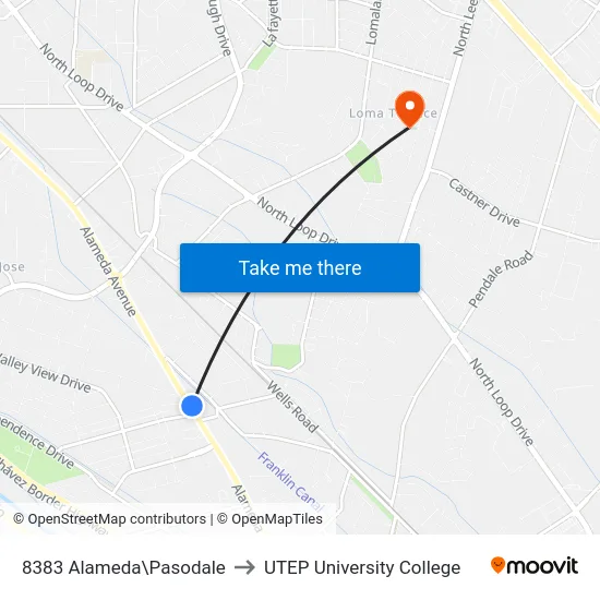 8383 Alameda\Pasodale to UTEP University College map