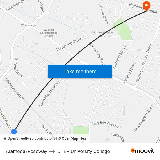 Alameda\Roseway to UTEP University College map