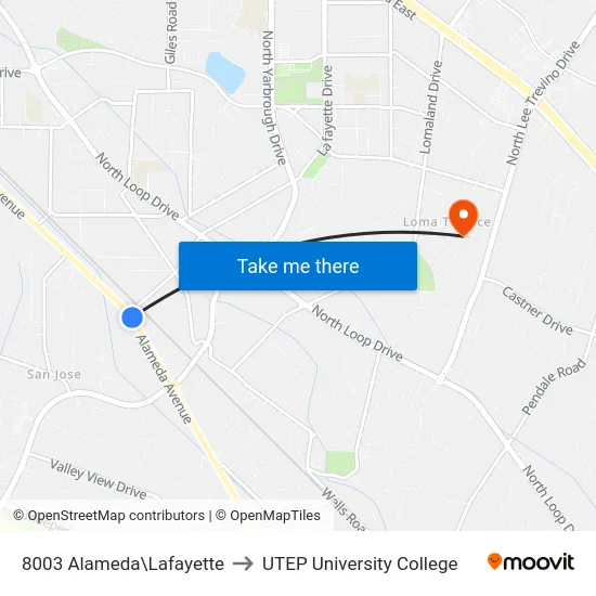 8003 Alameda\Lafayette to UTEP University College map