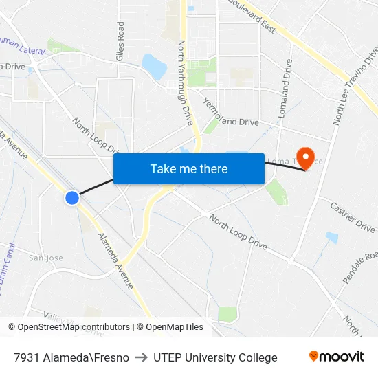 7931 Alameda\Fresno to UTEP University College map