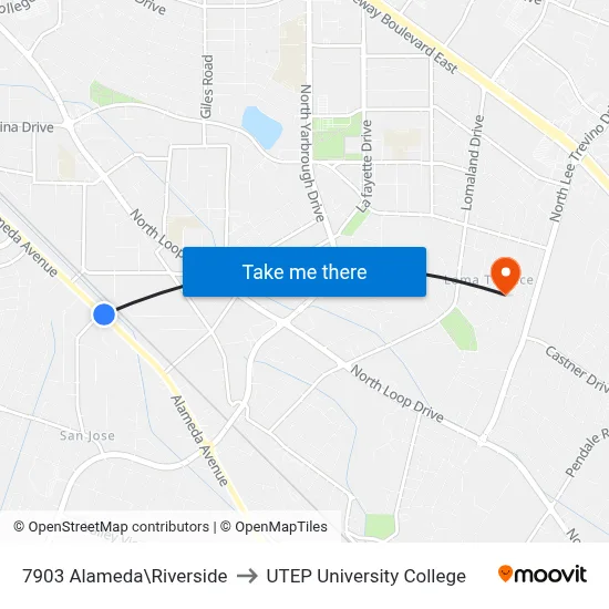 7903 Alameda\Riverside to UTEP University College map