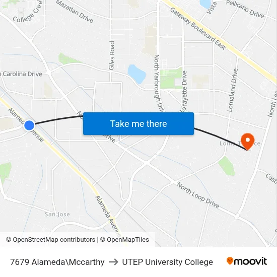 7679 Alameda\Mccarthy to UTEP University College map