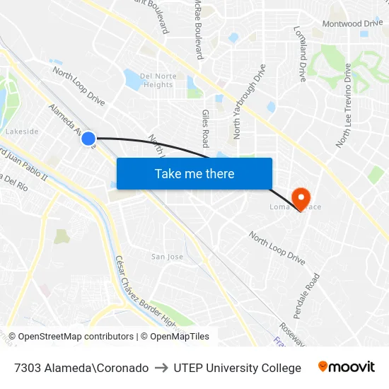 7303 Alameda\Coronado to UTEP University College map
