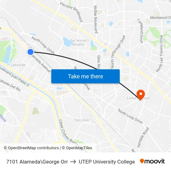 7101 Alameda\George Orr to UTEP University College map