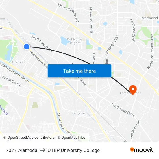 7077 Alameda to UTEP University College map