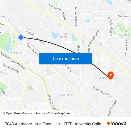 7043 Alameda\Little Flower to UTEP University College map