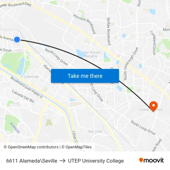 6611 Alameda\Seville to UTEP University College map
