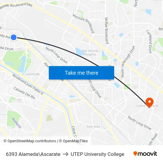 6393 Alameda\Ascarate to UTEP University College map