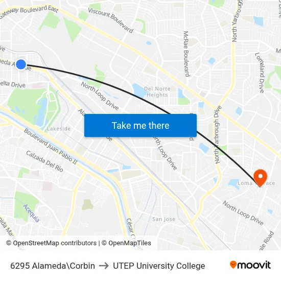 6295 Alameda\Corbin to UTEP University College map