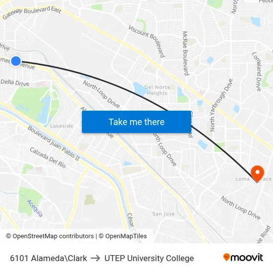 6101 Alameda\Clark to UTEP University College map