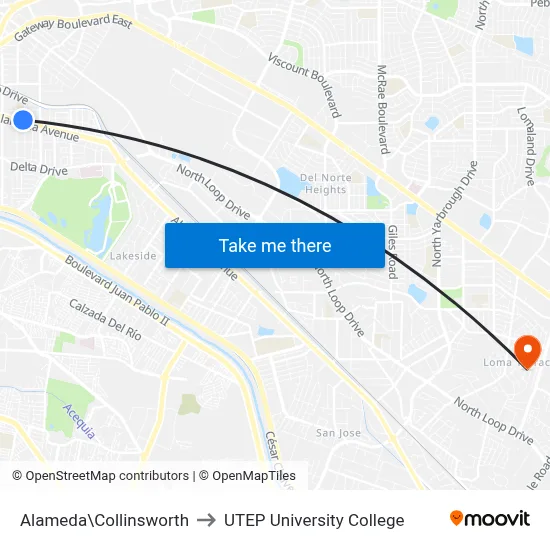 Alameda\Collinsworth to UTEP University College map