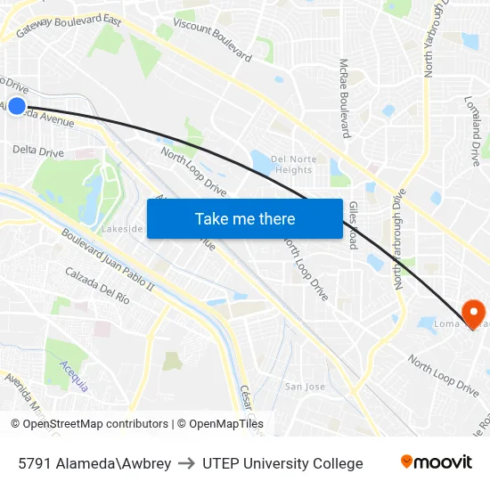 5791 Alameda\Awbrey to UTEP University College map