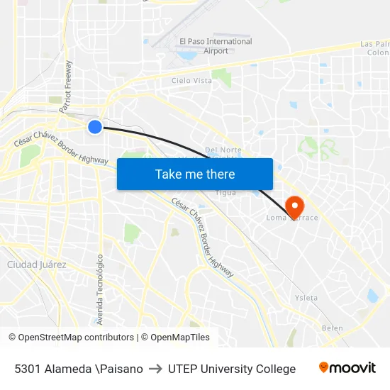 5301 Alameda \Paisano to UTEP University College map