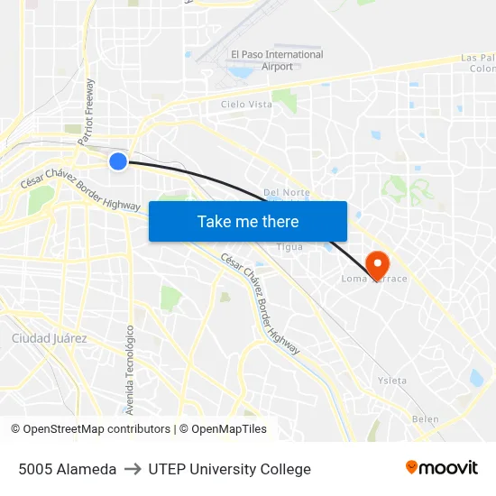 5005 Alameda to UTEP University College map
