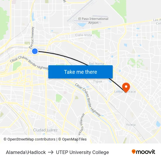 Alameda\Hadlock to UTEP University College map