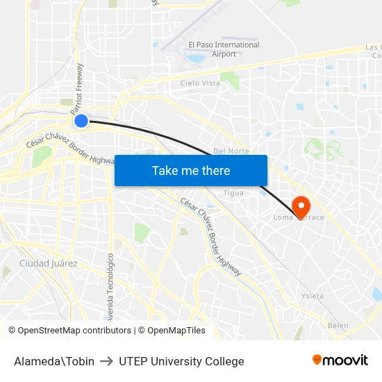 Alameda\Tobin to UTEP University College map