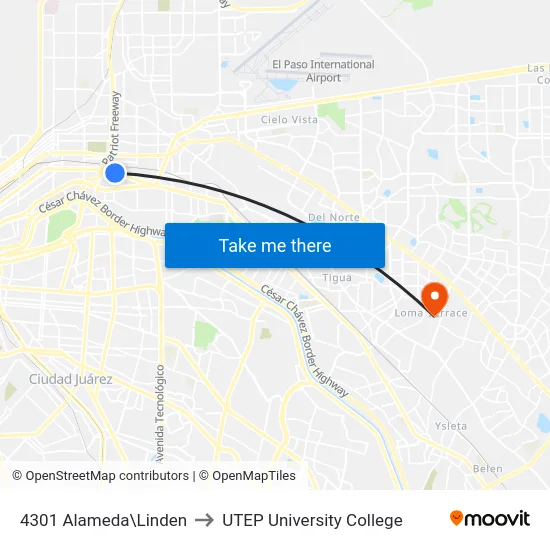 4301 Alameda\Linden to UTEP University College map