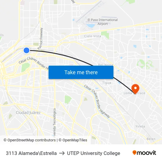 3113 Alameda\Estrella to UTEP University College map