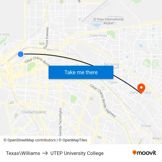 Texas\Williams to UTEP University College map