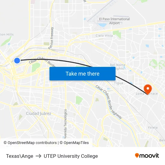 Texas\Ange to UTEP University College map