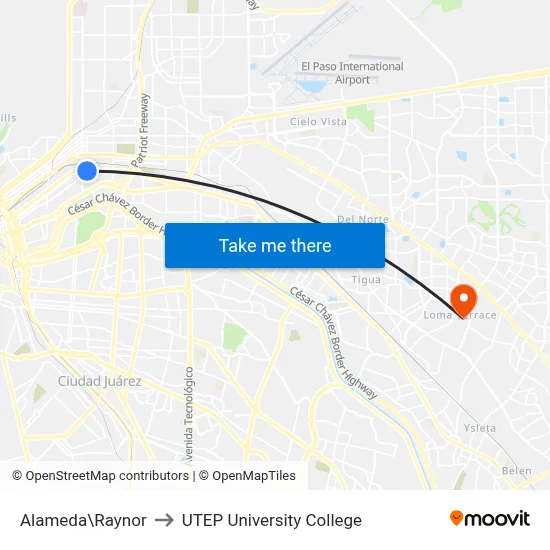 Alameda\Raynor to UTEP University College map