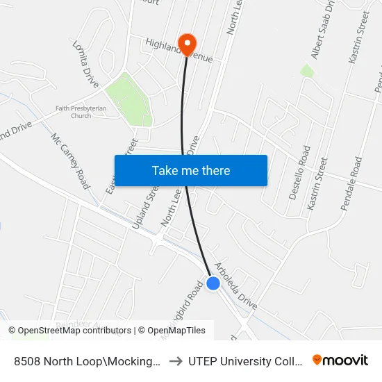 8508 North Loop\Mockingbird to UTEP University College map