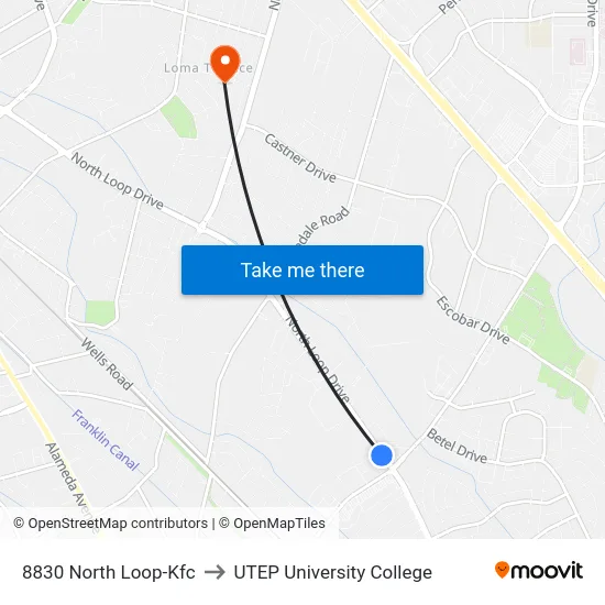 8830 North Loop-Kfc to UTEP University College map