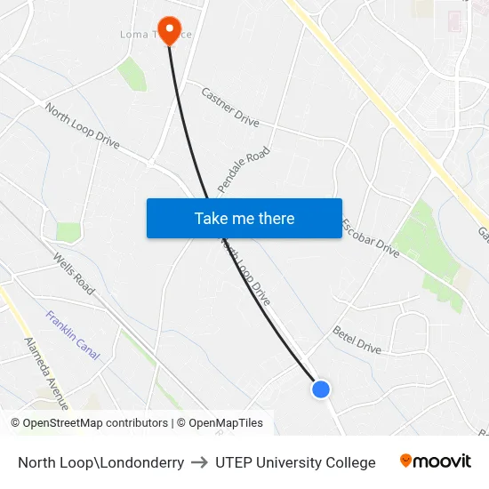 North Loop\Londonderry to UTEP University College map