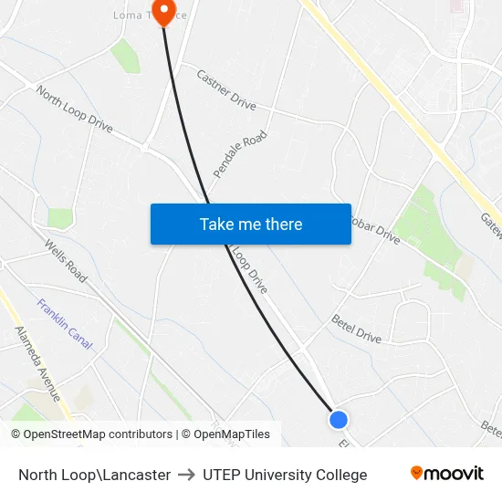 North Loop\Lancaster to UTEP University College map